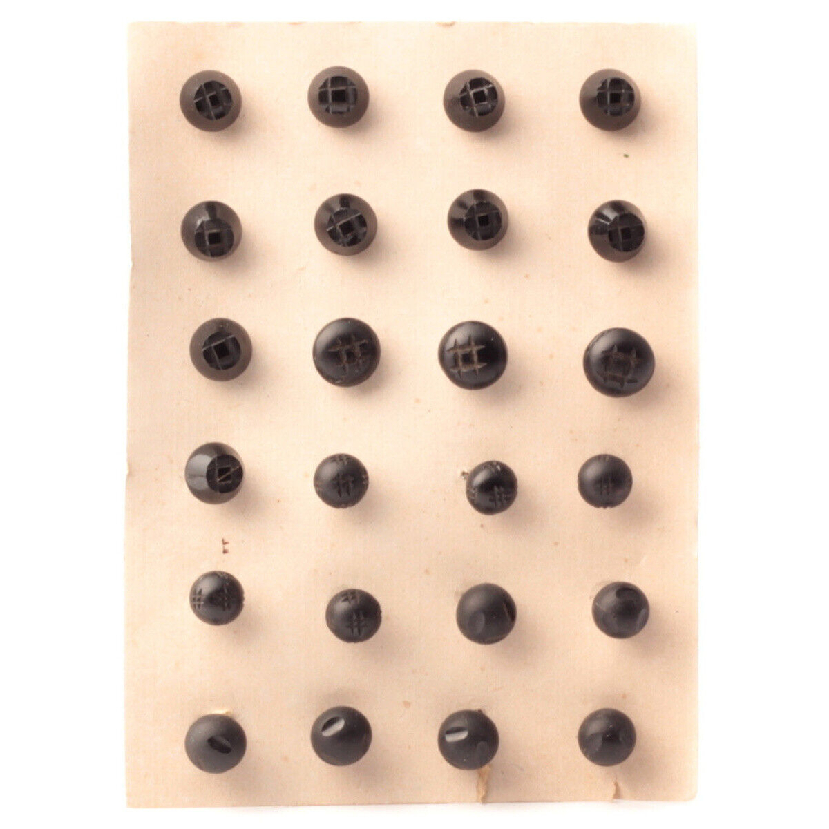 Card (24) antique Czech dimi ball cone black glass buttons
