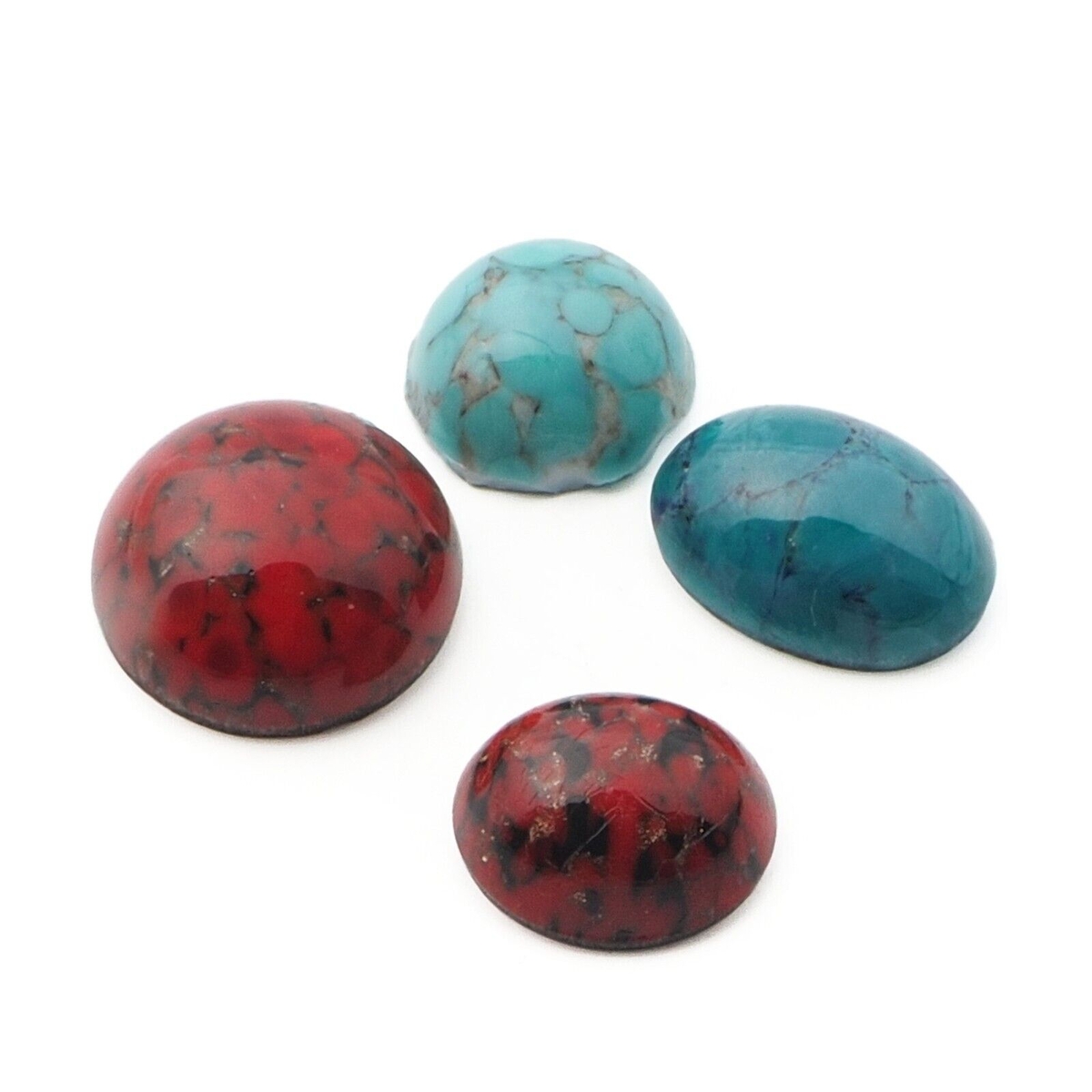 Lot (4) Czech vintage glass cabochons matrix marbled