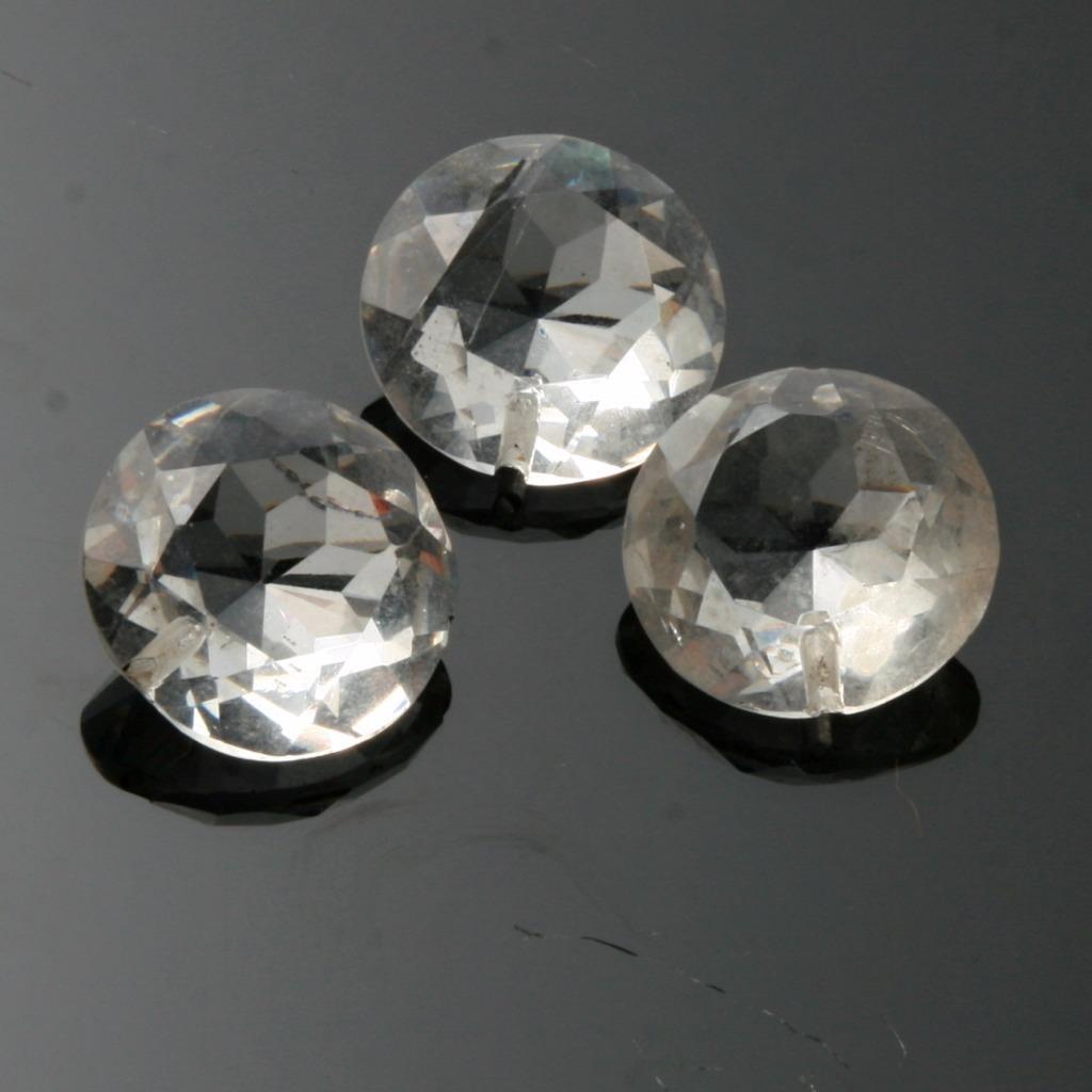 Lot (3) antique Czech crystal clear hand faceted round headpin glass beads 18mm