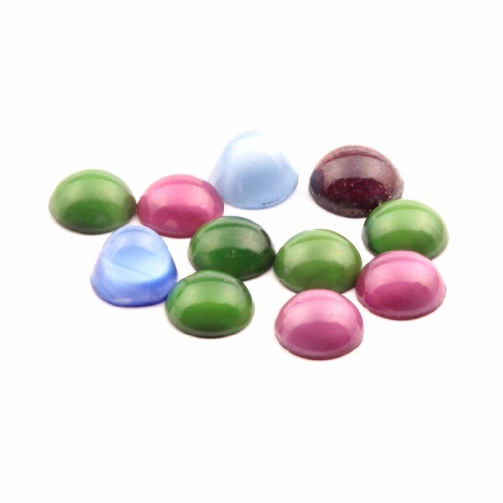 Lot (11) vintage Czech round domed satin moonglow aventurine glass cabochons