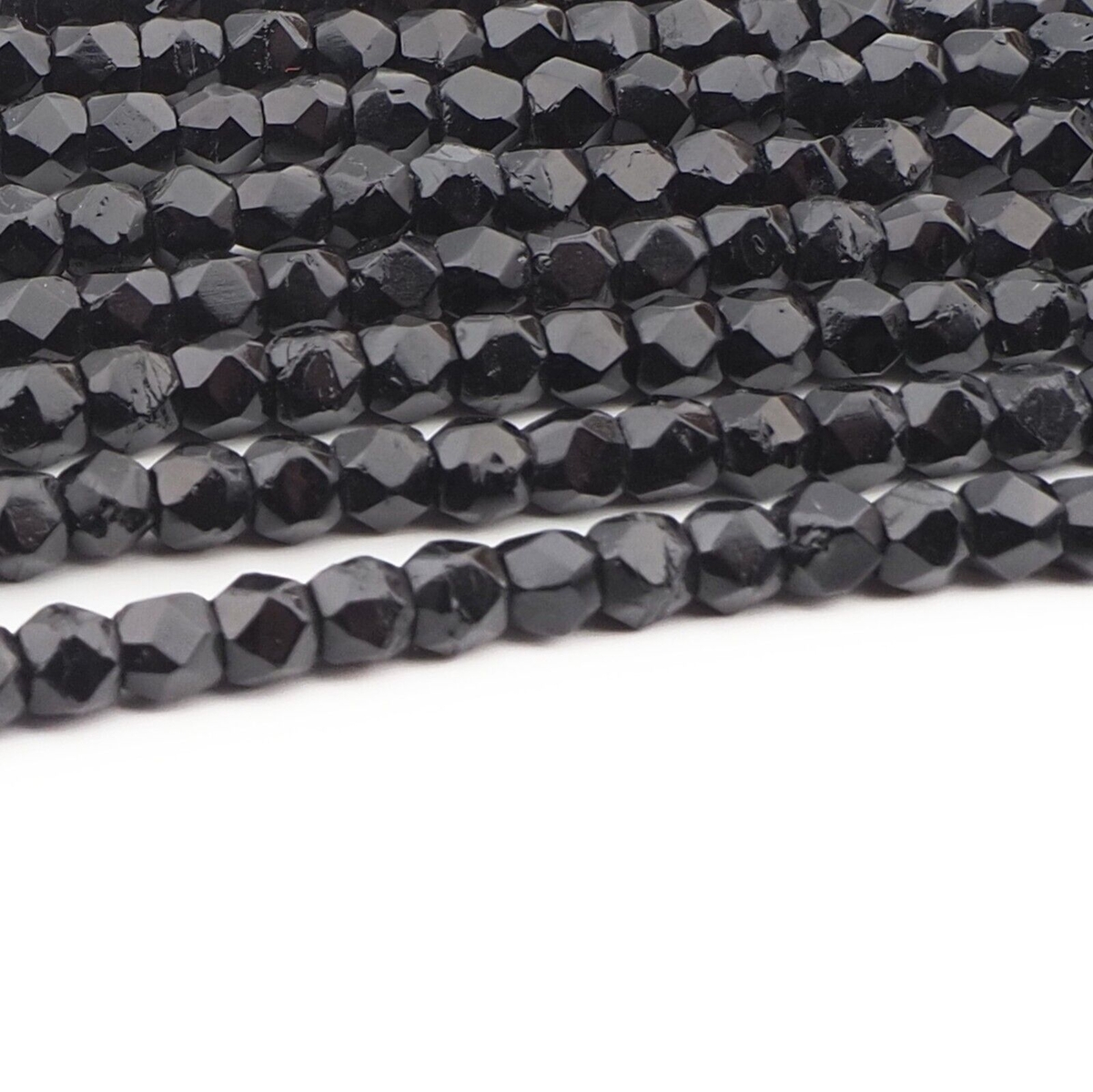 Lot (800+) antique Czech black round faceted glass beads 4mm
