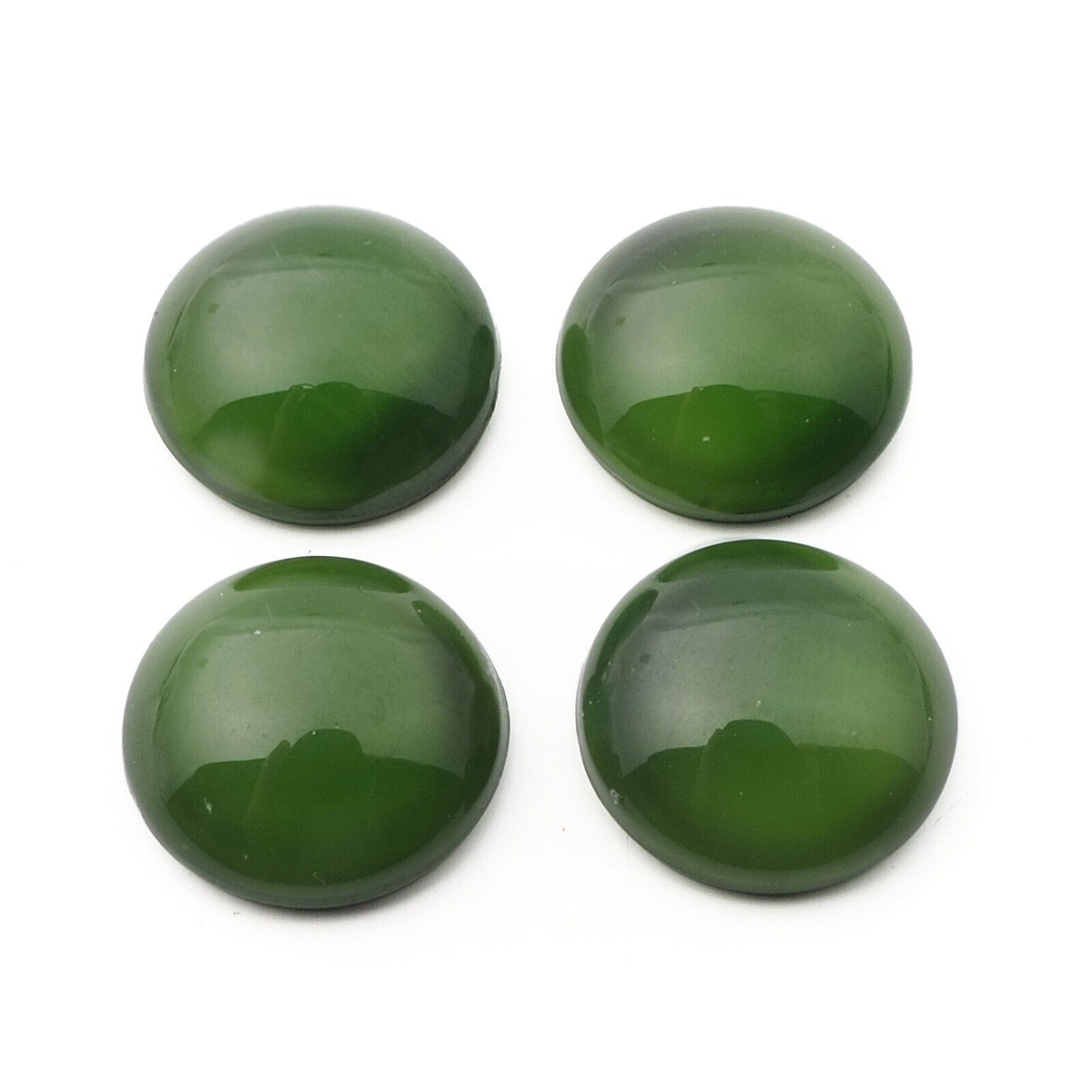 Lot (4) large Czech vintage green satin moonglow round glass cabochons 20mm