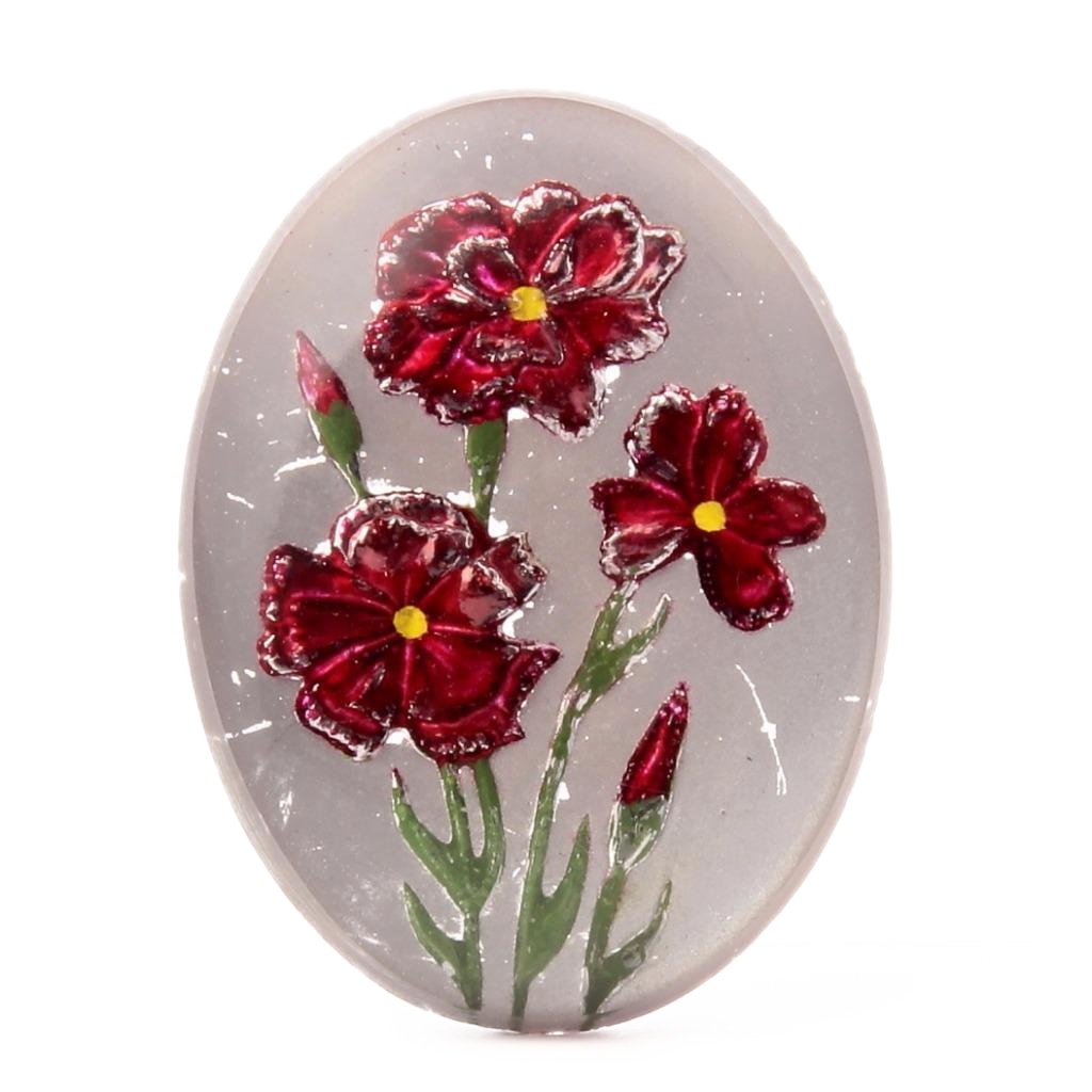 Antique Czech intaglio flowers glass cabochon 36x27mm