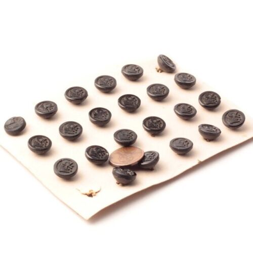 Card (23) antique Czech parasol and moon black glass buttons, Buddhist symbolism