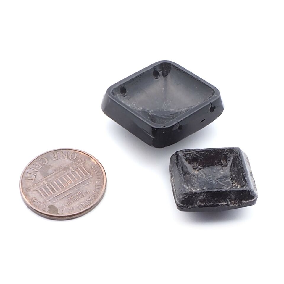 Lot (2) antique Art Deco Czech black 2 hole square connector glass beads