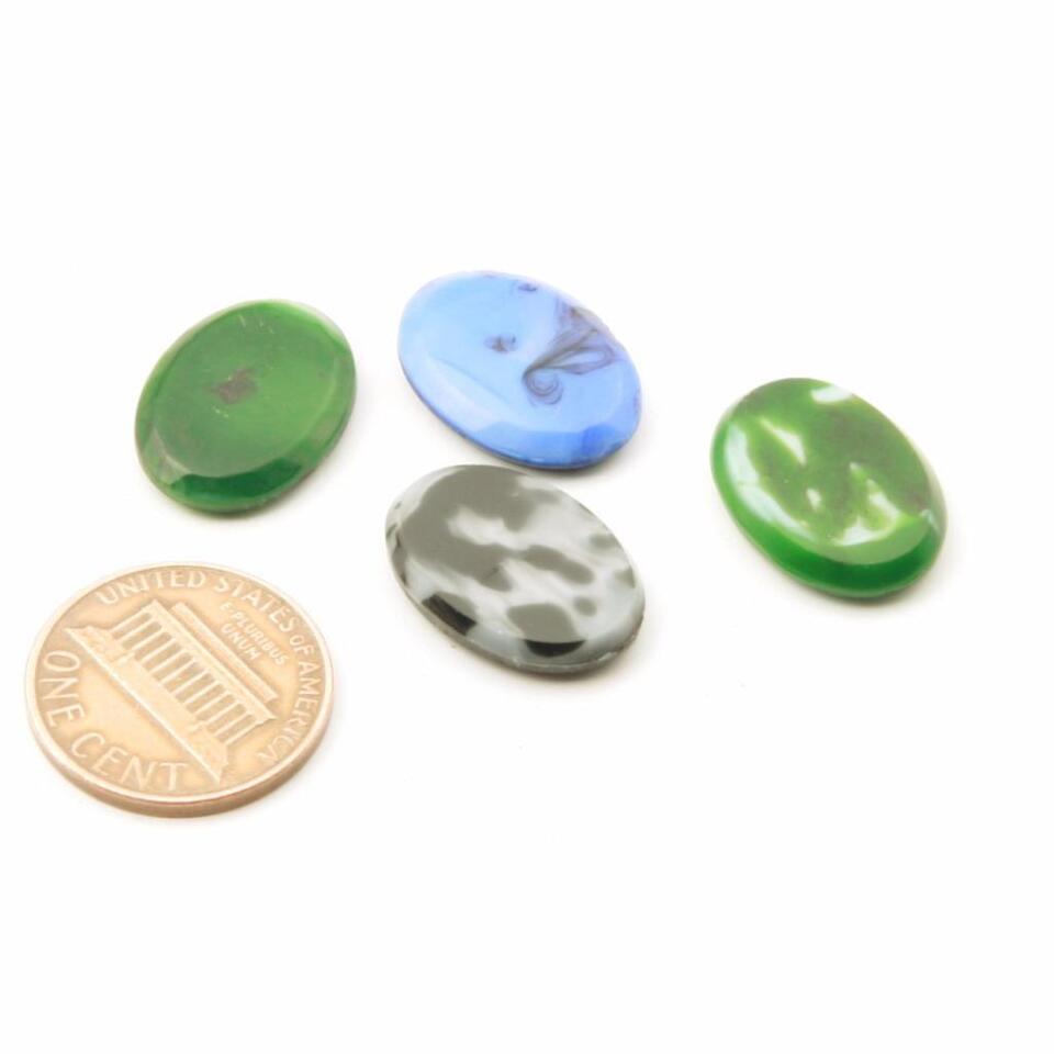 Lot (4) Czech vintage satin marble oval lozenge glass cabochons 18x13mm