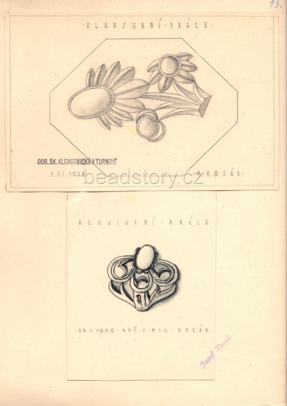 Original Art Deco pin brooch jewelry design illustration sketch drawing Jewelry Czechoslovakia Exam work