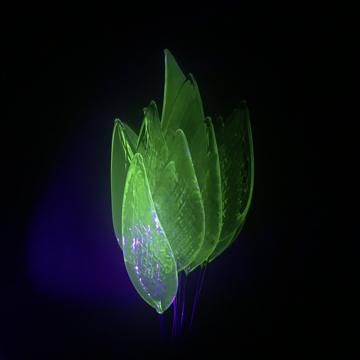 Czech lampwork uranium glass flower leaf headpin bead (1 bead)