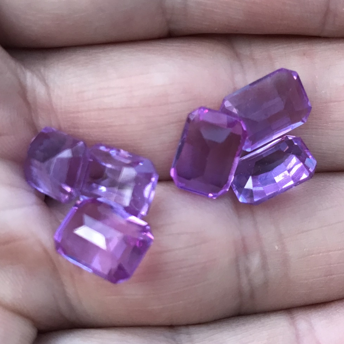 Lot (6) Czech vintage rectangle faceted alexandrite glass rhinestones 11x18mm 
