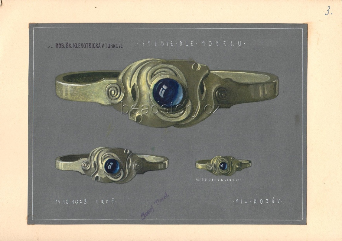 Art Deco original jewelry design drawings Czechoslovakia 1928-1931