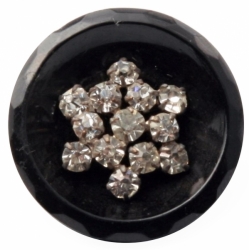27mm antique Czech 2 part crystal rhinestone black rosarian art glass button