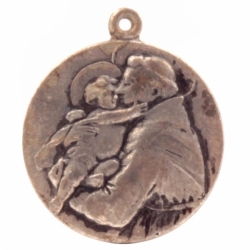 Vintage Czech Bohemian silver religious Jesus and Joseph rosary necklace pendant