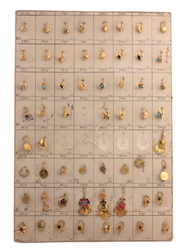 Sample card (58) Art Deco 1920's Czech vintage geometric flower coin earrings