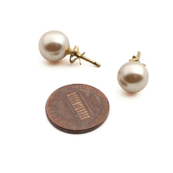Pair Czech vintage pearl glass bead stud ball earrings 10mm