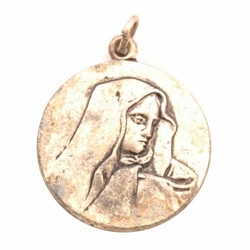 Vintage silver metal religious Madonna rosary necklace pendant medallion