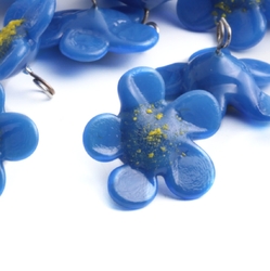 Czech lampwork blue glass flower pendant button bead 1 piece