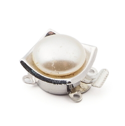 Vintage Czech 2 strand silver necklace clasp pearl glass cabochon