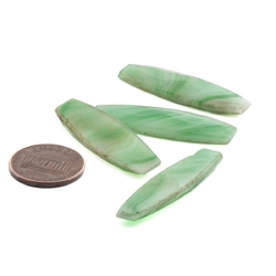 Lot (4) large Czech vintage jade green marble oval rectangle flatback glass rhinestones 37x11mm