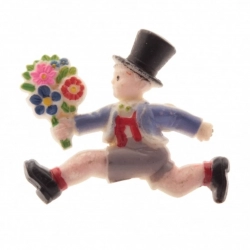Vintage celluloid pin brooch boy with flowers hand painted