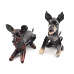 Lot (2) Czech handmade lampwork glass miniature dog figurines ornaments