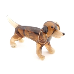 Czech lampwork glass miniature Basset hound dog figurine ornament