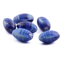 RESERVED LIZ Lot (6) Vintage Czech dark blue white striped oval depression glass beads 18mm