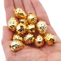 Lot (12) Czech gold blown mercury glass nut berry Christmas garland beads 22mm