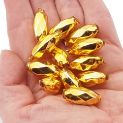 Lot (12) Czech gold oval faceted blown mercury glass Christmas garland beads 25mm