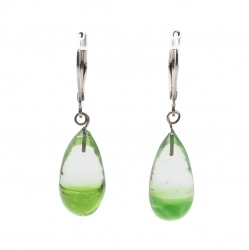Pair Czech lampwork bicolor teardrop glass bead earrings