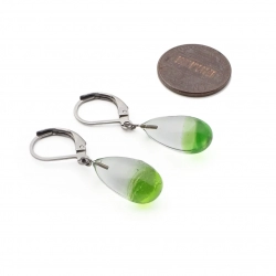 Pair Czech lampwork bicolor teardrop glass bead earrings