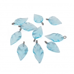 Lot (10) Czech lampwork blue leaf earring pendant glass beads