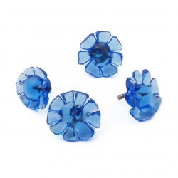 Lot (4) Czech lampwork blue rustic flower earring glass beads