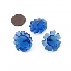 Lot (3) Czech lampwork blue rustic flower earring glass beads