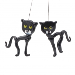Lot (2) Czech lampwork glass bead black cat headpin stems