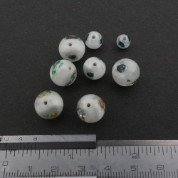 Lot (8) Czech vintage satin white paperweight round lampwork glass beads