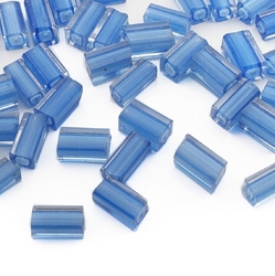 Lot (42) Czech vintage blue lined clear rectangle glass beads 14mm