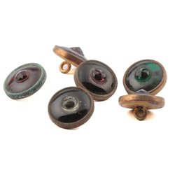 Lot (6) antique Czech 2 part metal mounted glass cabochon rhinestone buttons