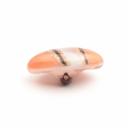 16mm antique Czech aventurine goldstone striped peach white satin bicolor oval lampwork glass button