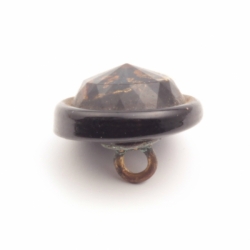 16mm antique Czech foil marble black bicolor faceted glass button