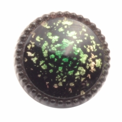 16mm antique Czech silver foil marble green black bicolor conical glass button