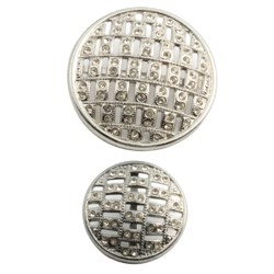 2 vintage Czech silver metal crystal glass rhinestone fretwork buttons
