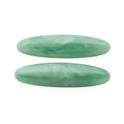 Lot (2) Vintage Czech green satin oval glass cabochons  27x7mm 