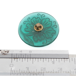 Antique Victorian Czech silver floral green glass button 27mm