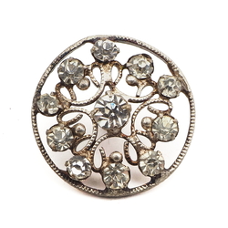 Antique Czech clear glass rhinestone silver filigree button 21mm