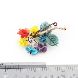 Vintage lampwork glass bead flower pin brooch Czech