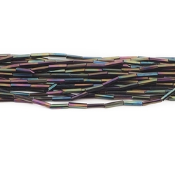 Lot (800) Czech vintage bugle glass beads peacock rainbow metallic 8mm