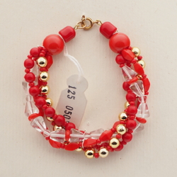 Vintage Czech 4 strand bracelet clear red glass beads