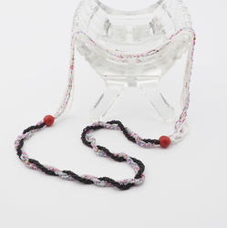 Vintage Czech multi strand necklace pink black blue opal seed glass beads 26"