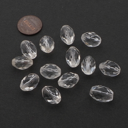 Lot (12) Czech vintage oval faceted crystal clear glass beads 15mm 