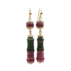 Pair handmade lampwork bicolor goldstone glass bead earrings
